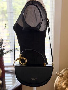 Black Half-Moon Top-Handle Crossbody Bag with Gold Accent